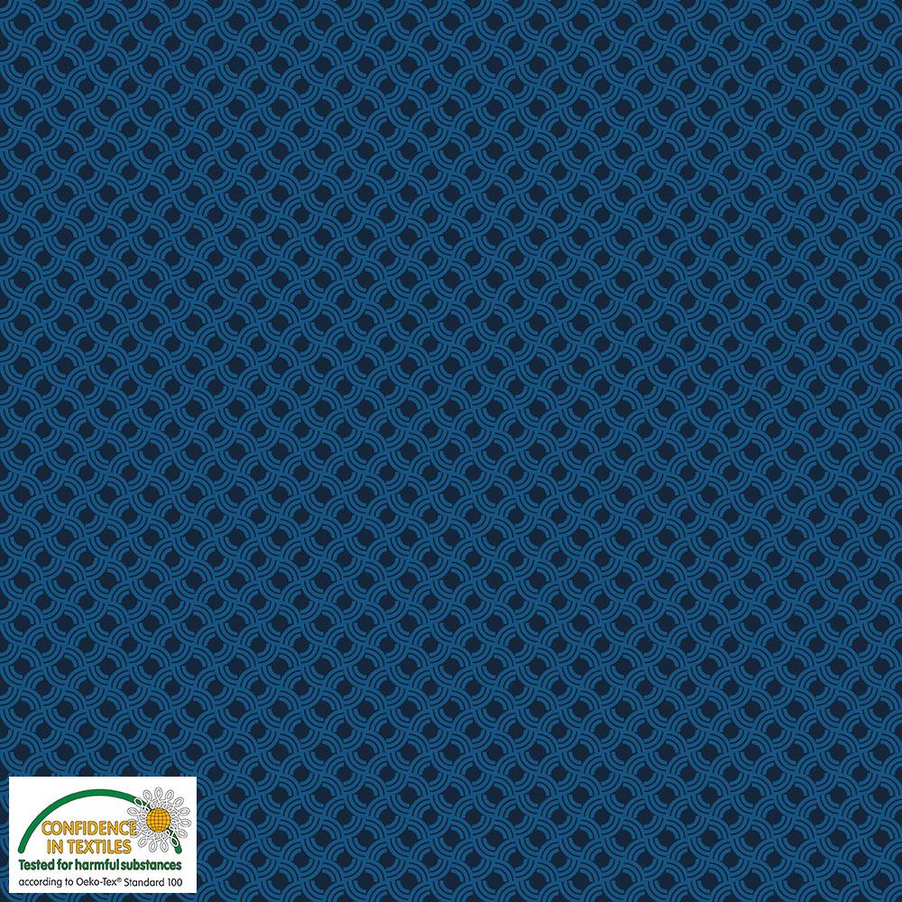4518-034 Quilters Combination blaue Halbkreisornamente auf Schwarz