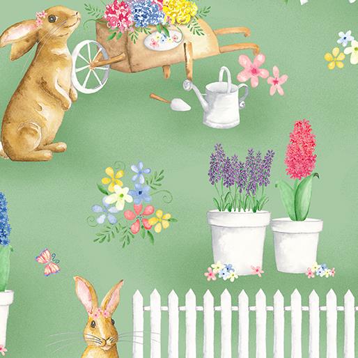 FQ Bunnies & Blossoms - Bunny Garden - green