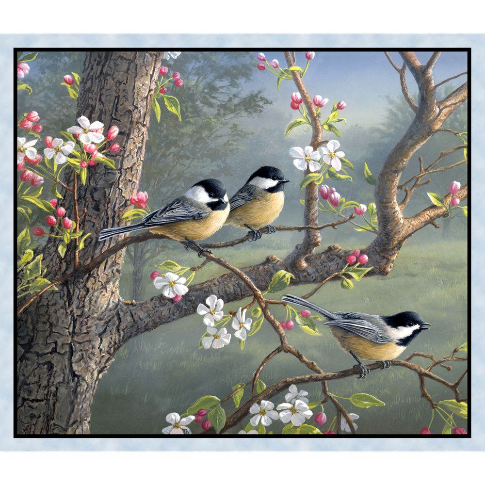 CHICKADEE MORNING, Panel - Sky blue