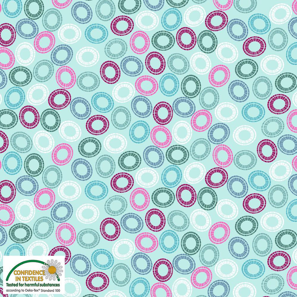 4518-057 Quilters Combination blaue, weiße, pinke Kringel auf Mint