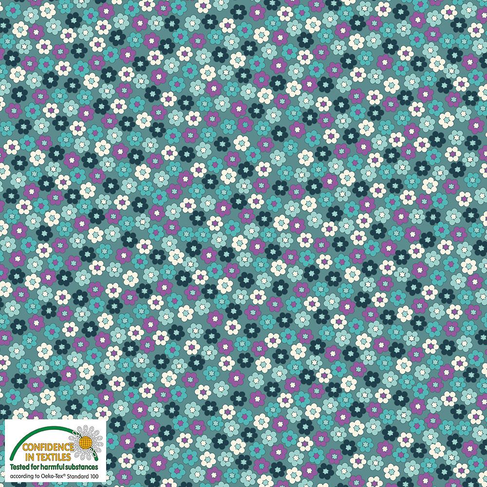 4518-068 Quilters Combination kleine bunte Blüten auf Smaragd