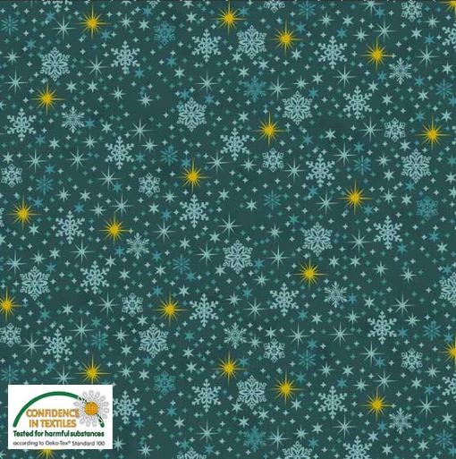 4598-019 Gold Shimmer snowflakes teal