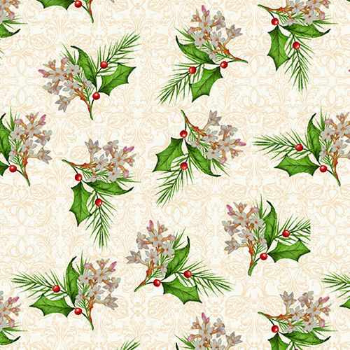 Christmas Legende II Cream Holly Leaves