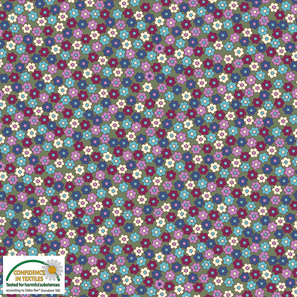 Quilters Combination kleine bunte Blüten auf Olive