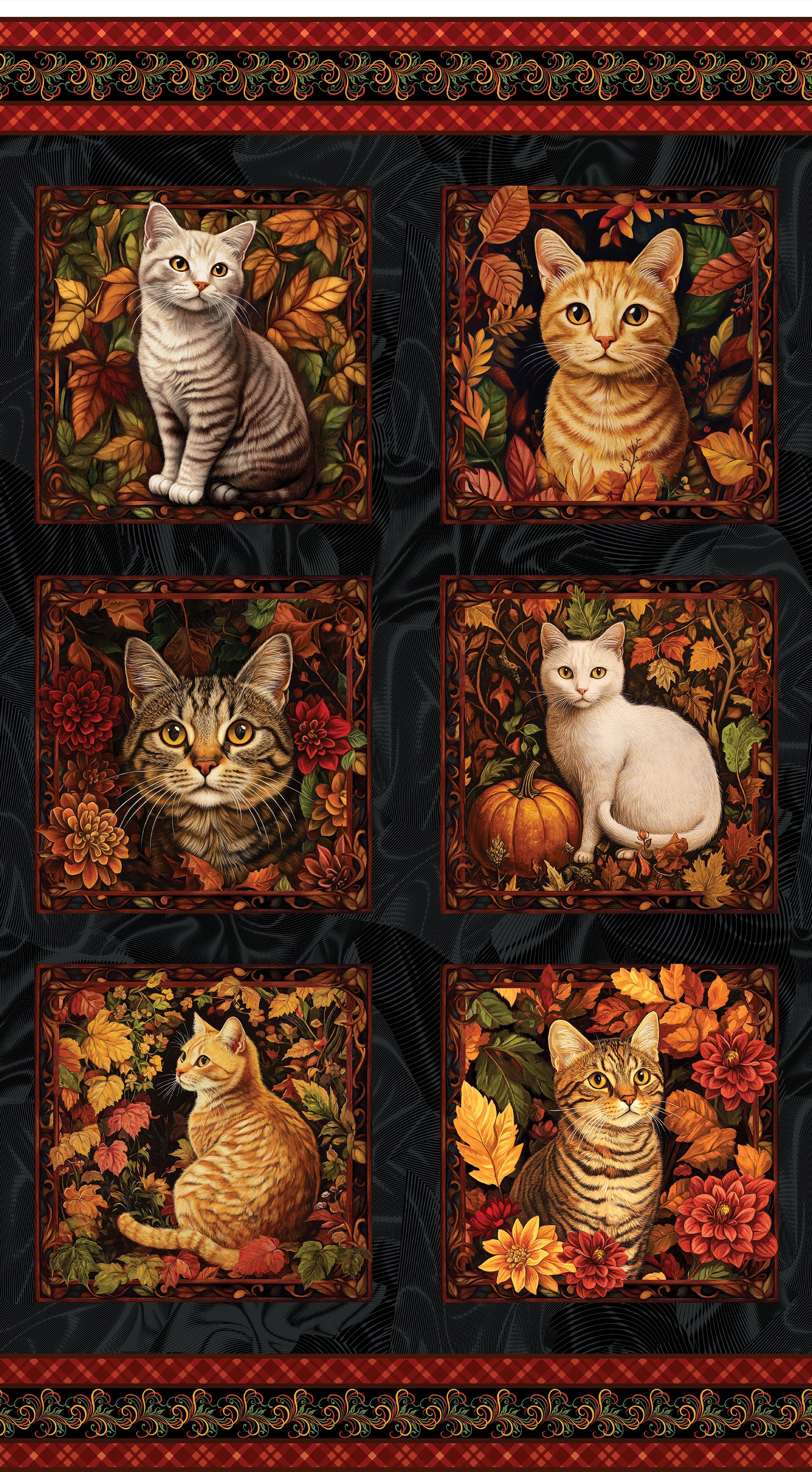 Autumn Cats Panel Black/Spice
