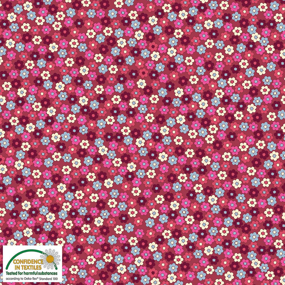 4518-067 Quilters Combination kleine bunte Blüten auf Bordeaux
